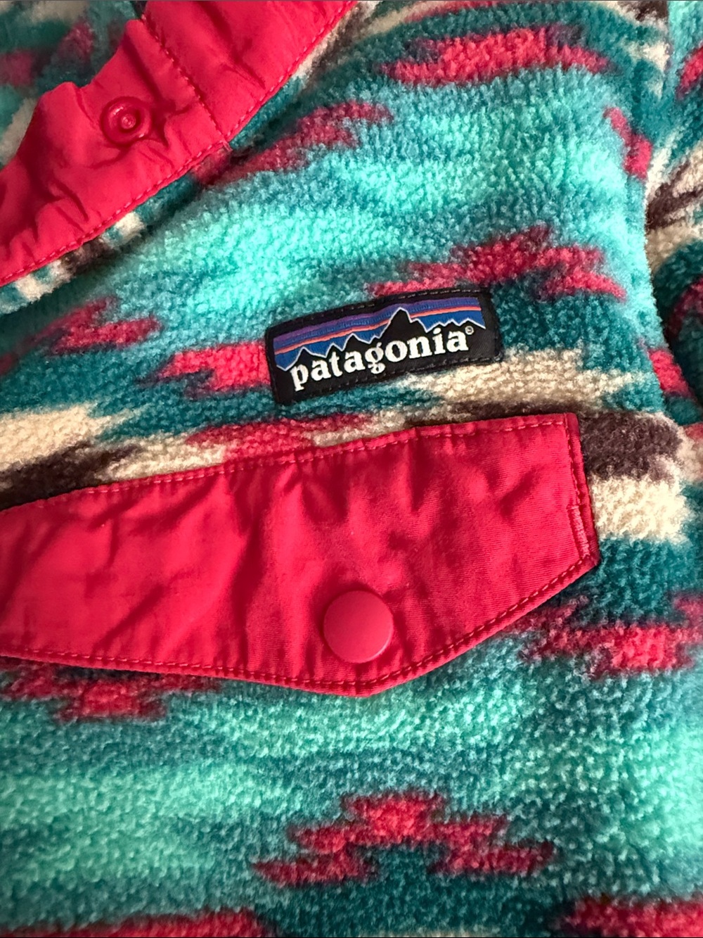 Patagonia Teal and Pink Patterned Snap Pullover - Picture 4 of 7